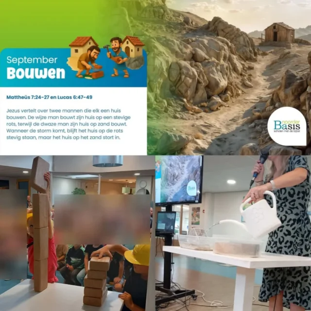 𝕄𝔸𝔸ℕ𝔻𝕍𝕀𝔼ℝ𝕀ℕ𝔾✝️ : In de voetsporen van Jezus ➡️ : Bouwen 🎶 : 'Een wijs man bouwde zijn huis op een rots' en 'Hij is de rots.' 🙏 : Mattheus 7: 24-27 👷 : Twee kleuters bouwen een toren. De één maakt de toren liggend en de ander staand. Welke valt eerder om? We hebben iemand waar we nog steviger op kunnen bouwen en dat is God. 🪨 : Een wijs man bouwde zijn huis op een rots en een dwaze man bouwde zijn huis op het zand. 𝑰𝒏 𝒅𝒆 𝒗𝒐𝒆𝒕𝒔𝒑𝒐𝒓𝒆𝒏 𝒗𝒂𝒏 𝑱𝒆𝒛𝒖𝒔 𝒈𝒂𝒂𝒏, 𝒊𝒔 𝒋𝒆 𝒉𝒖𝒊𝒔 𝒃𝒐𝒖𝒘𝒆𝒏 𝒐𝒑 𝑱𝒆𝒛𝒖𝒔 𝒅𝒆 𝑹𝒐𝒕𝒔! ❤️#noorderbasis #Christal #schoolmetdebijbel#maandviering #indevoetsporenvanjezus