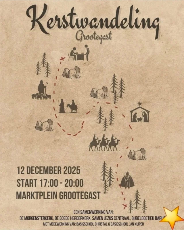Vrijdag 12 december: Kerstwandeling in Grootegast.De wandeling start op de kerstmarkt in Grootegast. Het is een wandeling van circa 1,5 KM waarbij je het echte kerstverhaal beleeft. Onderweg kom je van alles tegen, bijbelse figuren die je wat willen vertellen en nog veel meer. De wandeling eindigt in ons schoolgebouw Christal. Hier is ontmoeting, koffie/thee, (life) muziek, een kleurwedstrijd waar kinderen aan mee kunnen doen en nog meer! Zien we jullie ook?#samenwerken#christenen#grootegast#kerken#SJC#Baruch#basisscholenl#Christal#schoolmetdebijbel